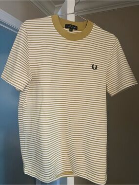 Fred Perry Yellow and White Striped Short Sleeve Tee